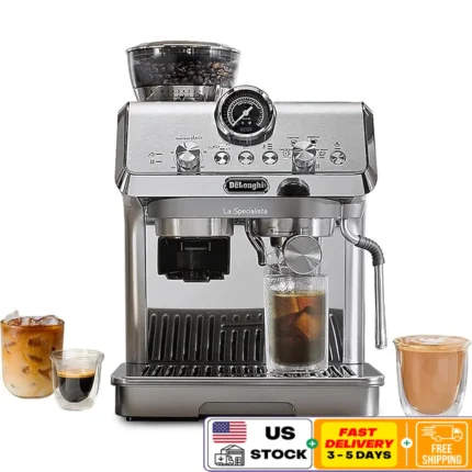 Espresso Machine with Built-in Grinder Cold Brew Technology Steam Wand Barista Kit 4 Presets Active Temperature Control