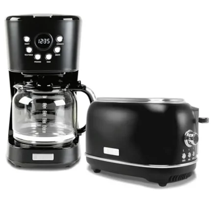 Haden 12 Cup Programmable Drip Coffee Maker Coffee Machine Bundled with Heritage 2 Slice Wide Slot Stainless Steel Toaster