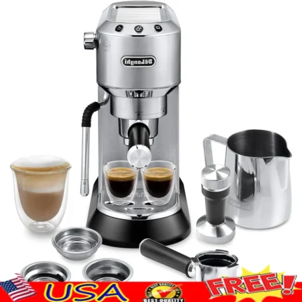 Espresso Machine with Manual Milk Frother 15BAR Pressure Steam Wand Adjustable Flow Stop Removable Water Tank Double Drip Tray