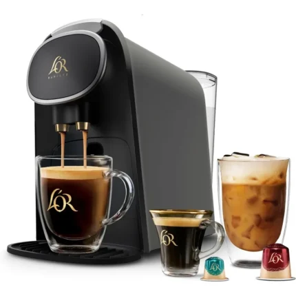 L'OR Barista System Coffee and Espresso Machine Combo by Philips, Premium Brushed Silver Metallic Accents, Matte Grey